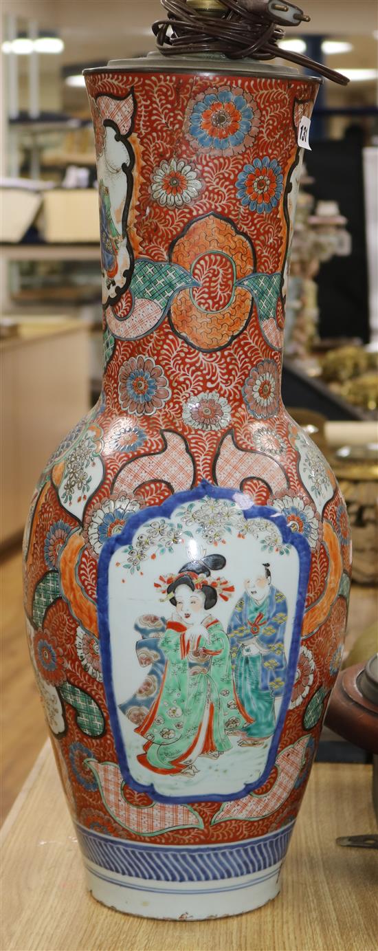 A large Kutani vase converted to lamp height 61cm